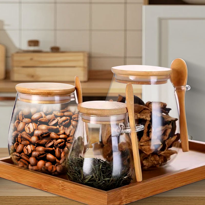 Coffee Tea Jar Set - 숟가락과 뚜껑이 있는 34온스 밀봉 유리병