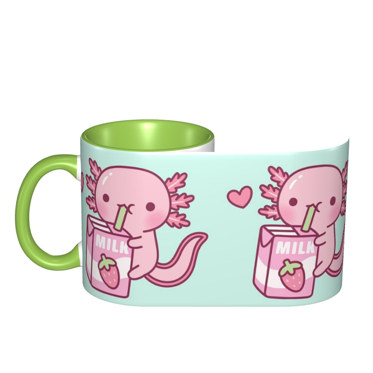 Coffee Tea Love - 귀여운 아홀로틀이 딸기 우유를 좋아하는 그림이