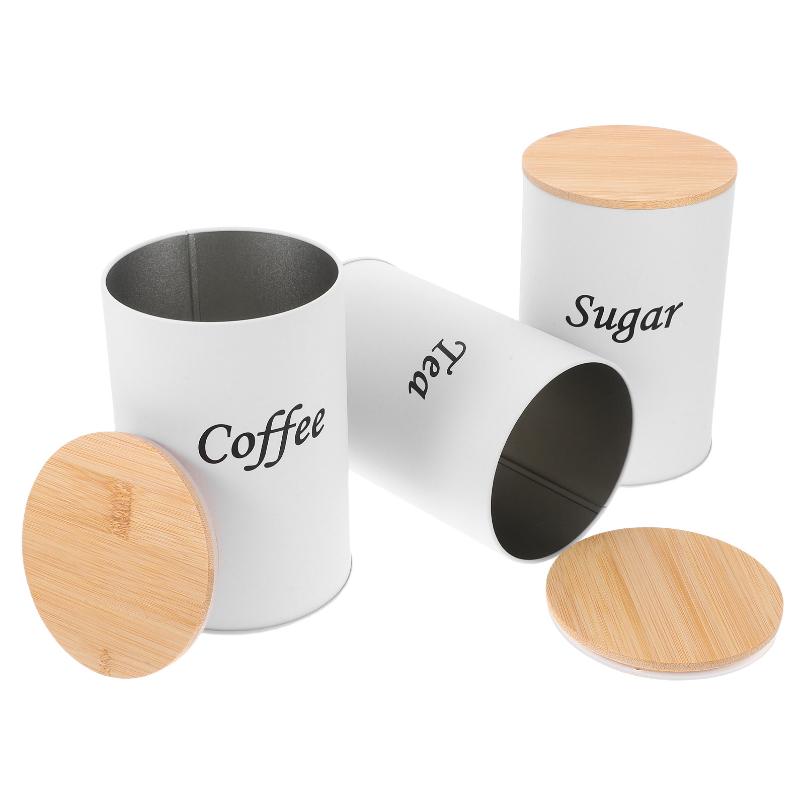 Canister Coffee Sugar Tea - 3개 세트 밀폐형 원형 용기 아연