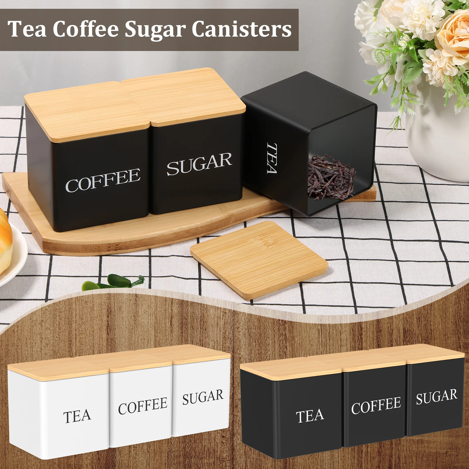 Coffee Tea Jar Set - 3개 세트 500ml 차/설탕/커피 보관 용기,