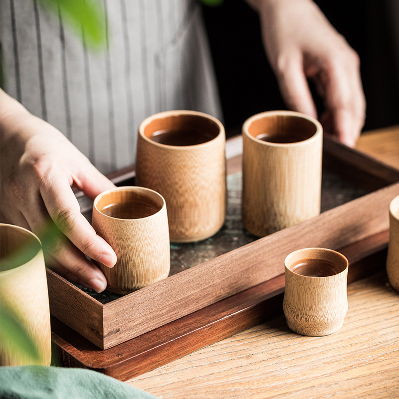 Coffee Tea Japan - 대나무 수제 나무 컵, 천연 조각