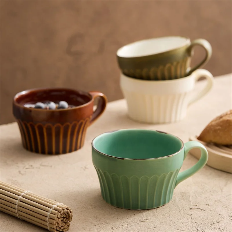 350ml 일본 레트로 세로결 세라믹 머그컵 독창적인  - Coffee Tea Japan 리뷰 및 가격