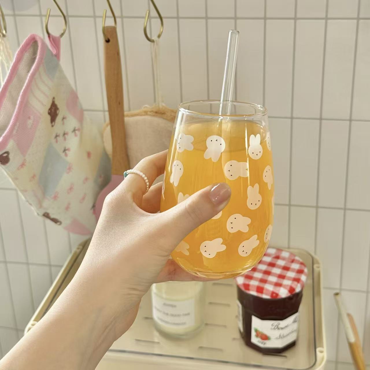 귀여운 미피 토끼 프린트 유리 텀블러 대용량 물컵 -  - Water Tea And Coffee 리뷰 및 가격
