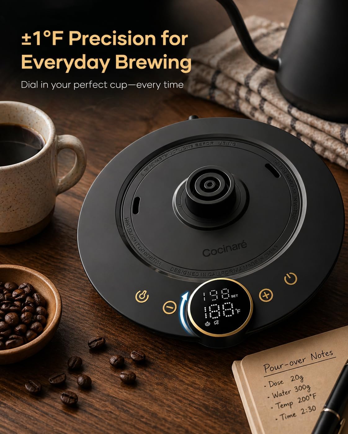 정밀 고온 조절 전기 주전자, ±1 ° F 온도 조절, - Coffee Tea Images 리뷰 및 가격