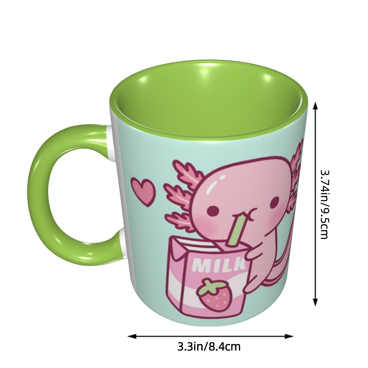 귀여운 아홀로틀이 딸기 우유를 좋아하는 그림이 그려진  - Coffee Tea Love 리뷰 및 가격