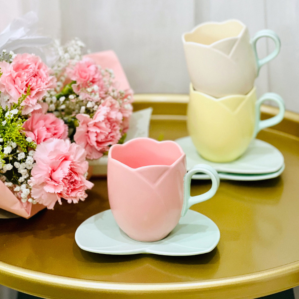 튤립 커피 컵과 받침 접시 세트, 세라믹으로 제작된 사 - Coffee Tea Love 리뷰 및 가격