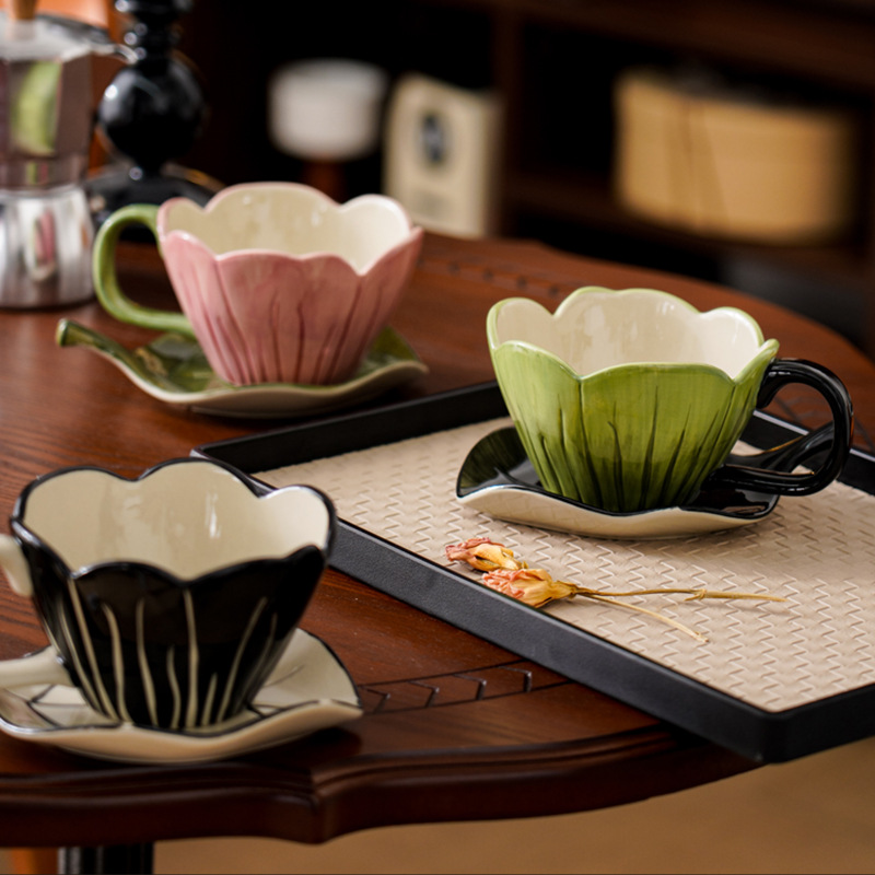 불규칙한 손으로 그린 ​​커피 컵 접시 세트 절묘한 사 - Coffee Tea And Leaf 리뷰 및 가격