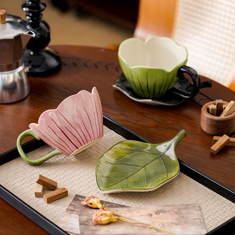 불규칙한 손으로 그린 ​​커피 컵 접시 세트 절묘한 사 - Coffee Tea And Leaf 리뷰 및 가격