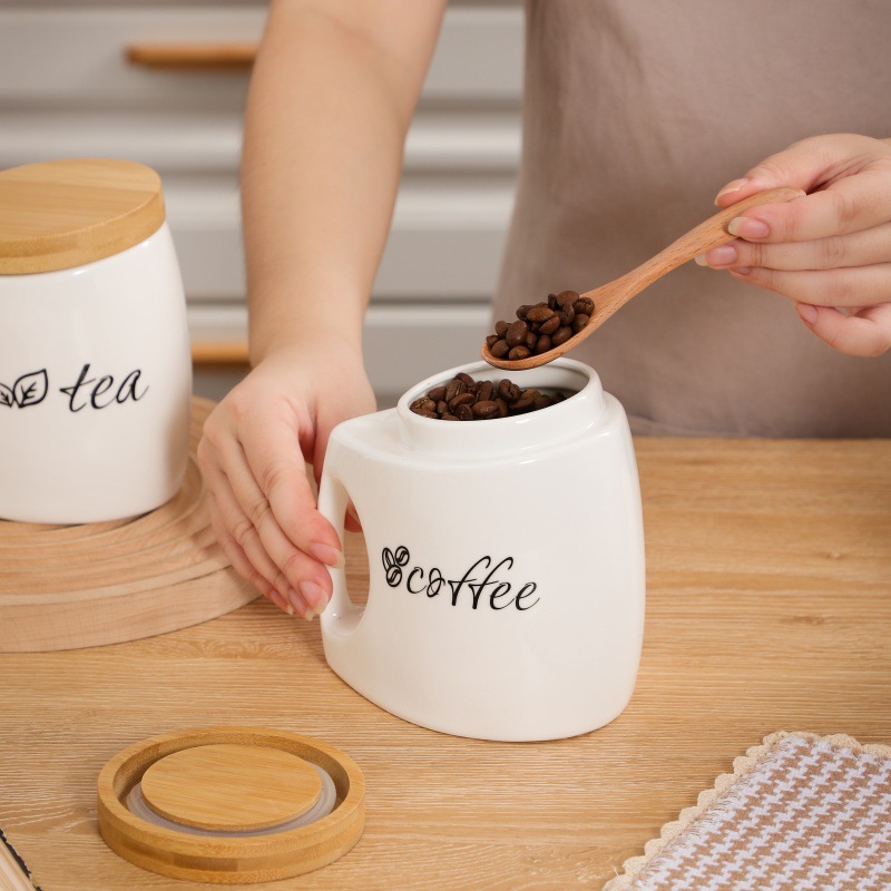 대나무 뚜껑과 손잡이가 있는 세라믹 저장 용기 - 설탕 - Canister Coffee Sugar Tea 리뷰 및 가격