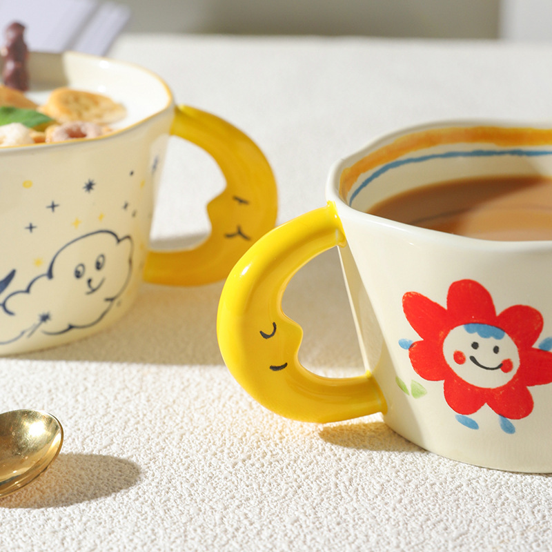 세라믹 머그잔 달 손잡이로 사랑스러운 손으로 그린 ​​ - Coffee Tea Love 리뷰 및 가격