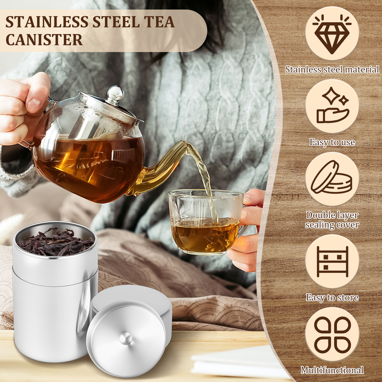 스테인리스 스틸 차잎 틴 캐니스터 두꺼운 이중 밀봉 커 - Coffee Tea And Leaf 리뷰 및 가격