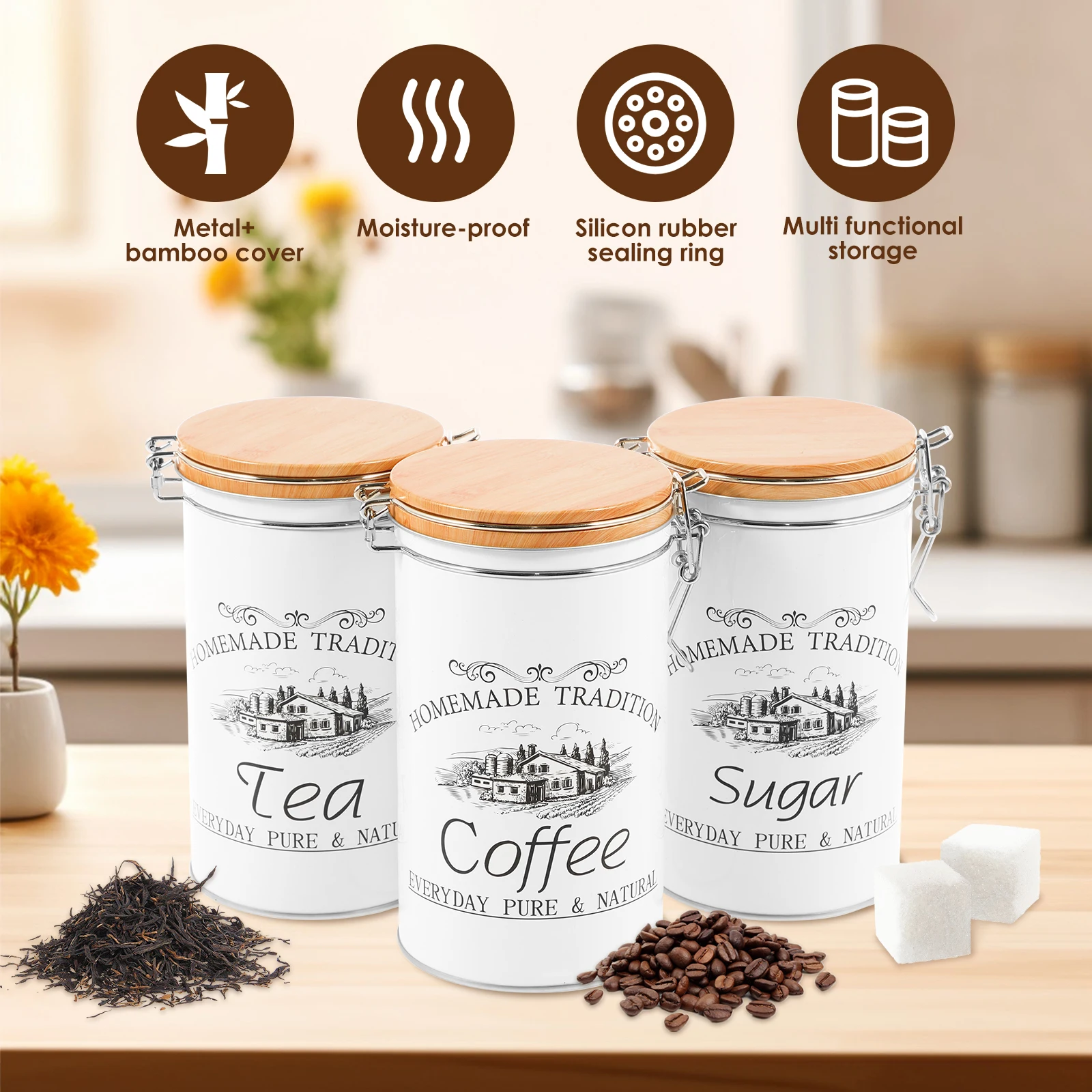 3 개/대 차 커피 설탕 용기 금속 커피 콩 저장 용기 - Coffee Tea Jar Set 리뷰 및 가격