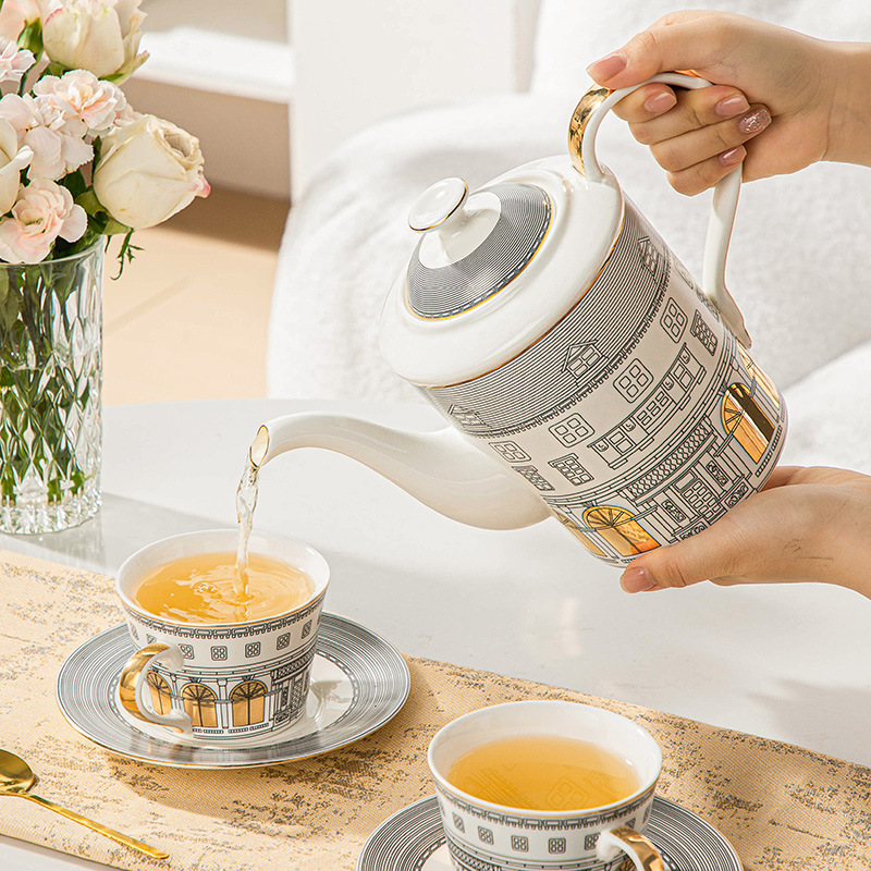 건축 컵 및 쏘서 커피 머그잔, 유럽 럭셔리 프렌치 골 - Tea Coffee Pot Set 리뷰 및 가격